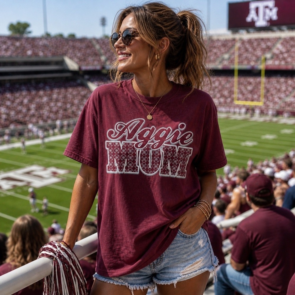 Gildan DryBlend Texas A&M Aggie‎ Mom Maroon Short Sleeve T-Shirt Womens Med